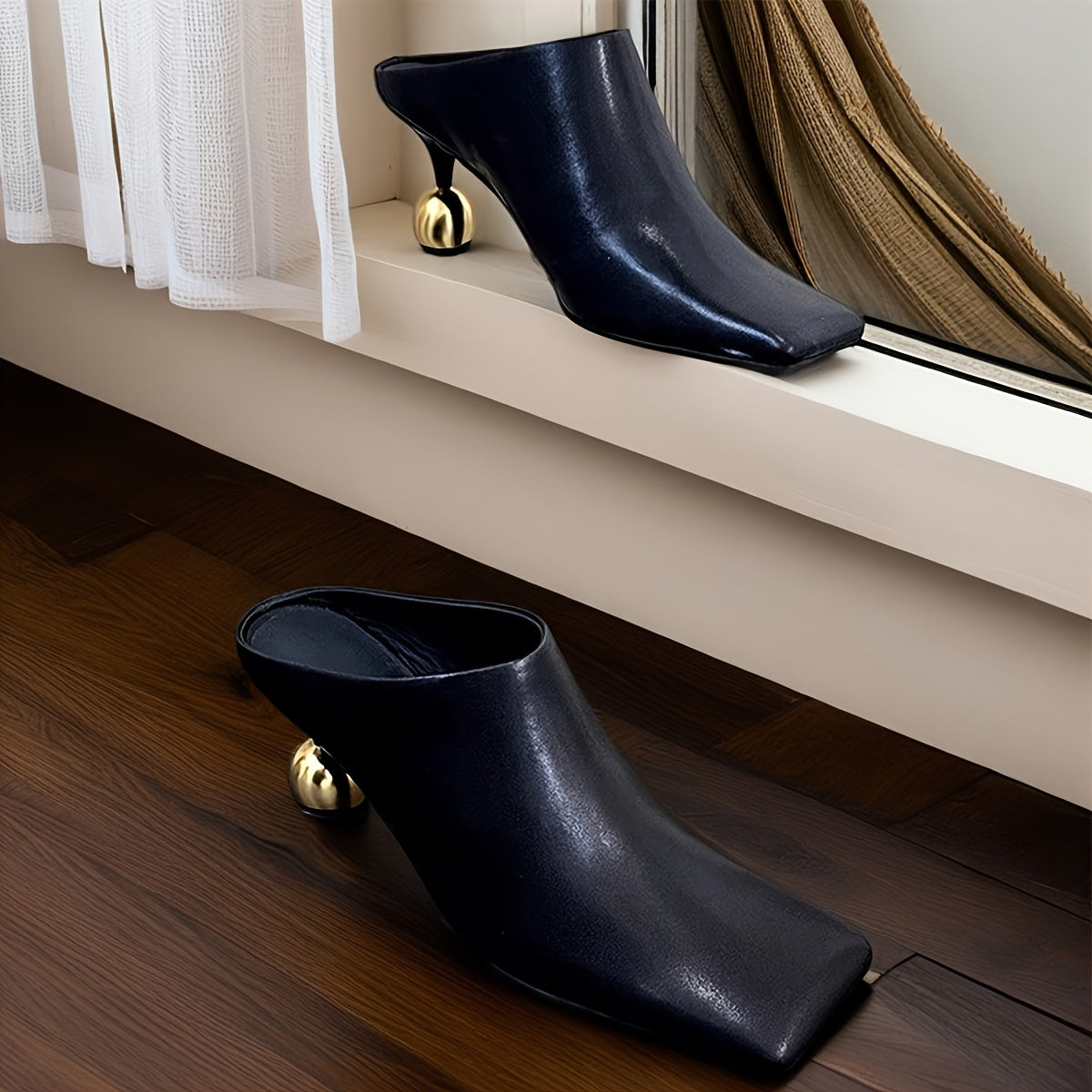 Women's Faux Cover Ankle Boots with Square Toe and Unique Heel