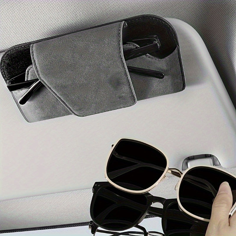 PU Leather Car Visor Glasses Holder Universal Fit Eyeglasses Organizer