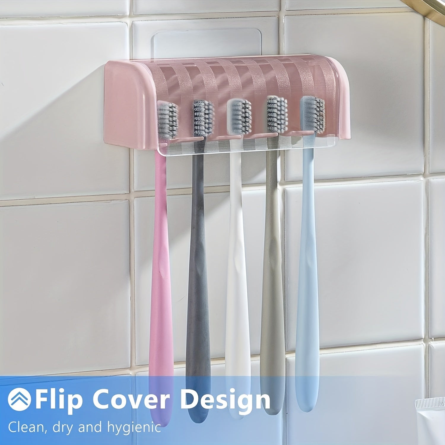 Wall Mounted Toothbrush Holder for Dorms and Showers Holds Up to 5 No Electricity