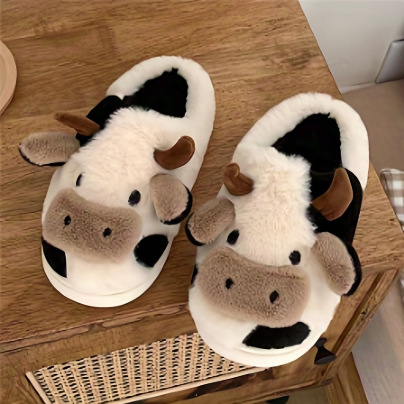 Women's Plush Cow Head Indoor Slippers Warm Foam Cushioned