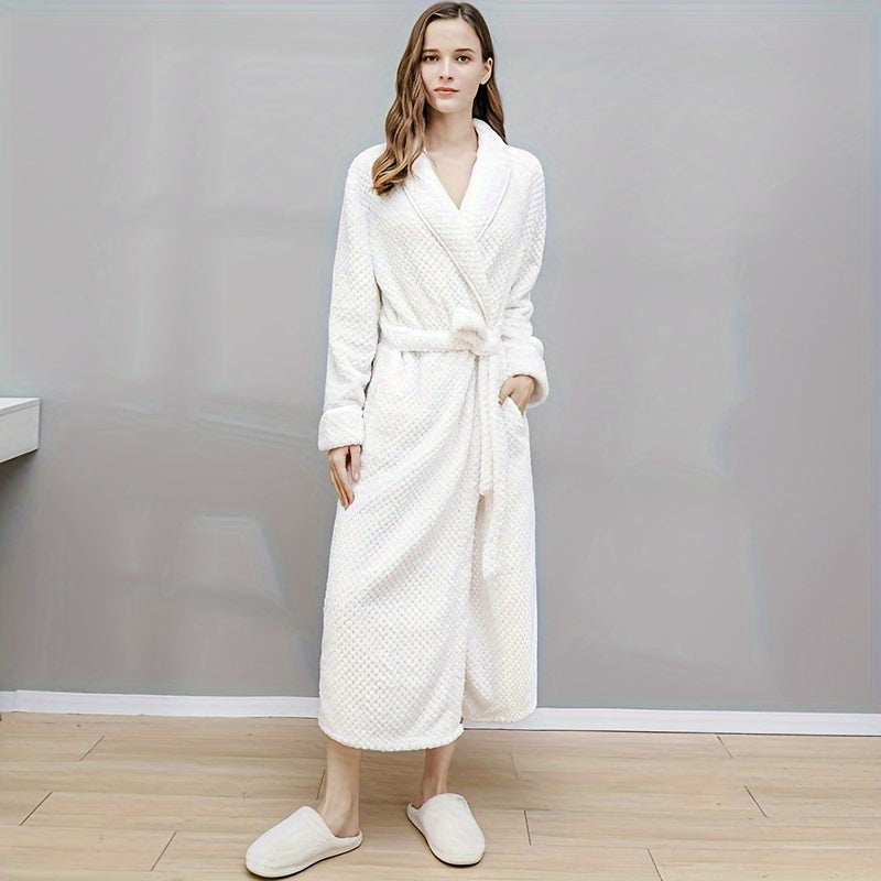 Flannel Bathrobe for Women Long Sleeve Soft Coral Velvet Lounge or After Bath