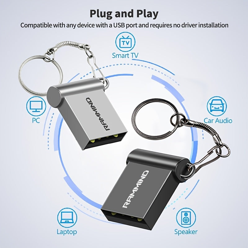 Mini yuqori tezlikdagi USB 2.0 flesh xotira, 4GB dan 128GB gacha bo'lgan sig'imlar bilan. Turli qurilmalar uchun mos. Hujjatlarni qulay saqlash uchun kalit zanjiringizga osib qo'ying.