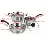 Three-Piece Stainless Steel Cookware Set Soup Pot Milk Pot Fryer Kitchen Use