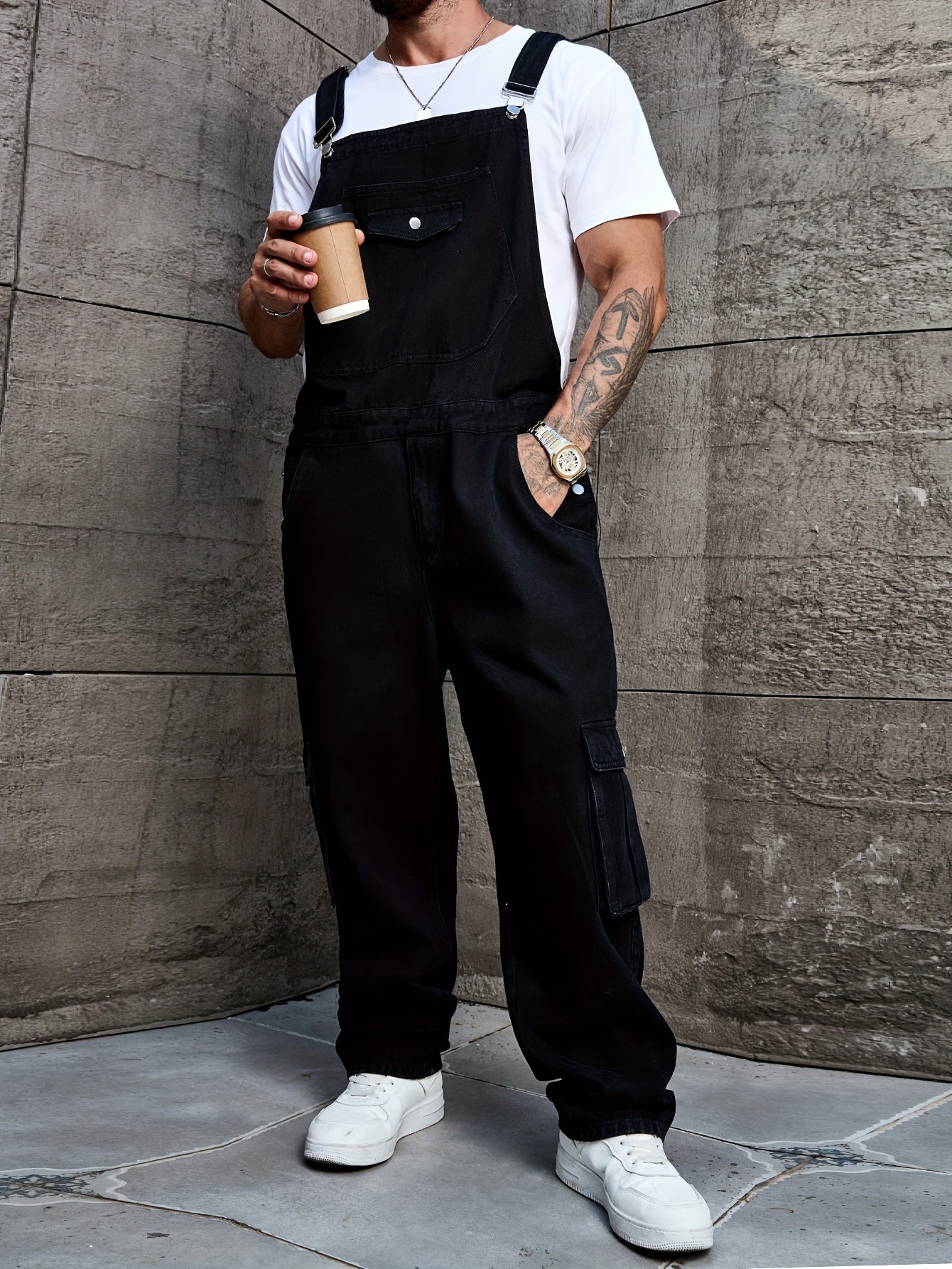 Klassik uslubdagi plussiz erkaklar uchun denim overall, cho'zilmaydigan mato, mashinada yuvish mumkin, bir rangda, barcha mavsumlar uchun mos.