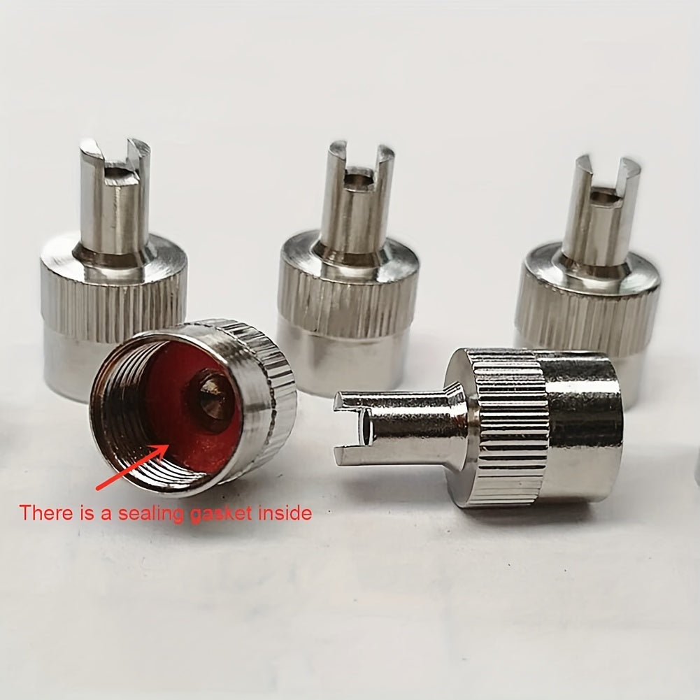 Metal Valve Caps with Core Remover for Cars, Motorcycles, Bikes