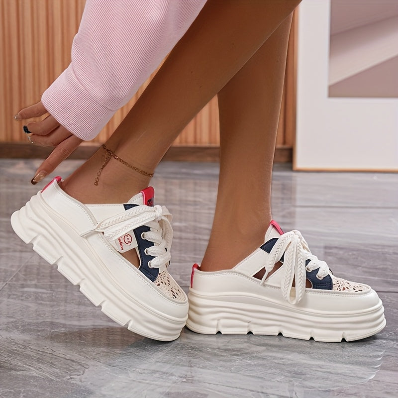 Women's Breathable Mesh Platform Shoes White Gray Casual Summer Rubber Sole