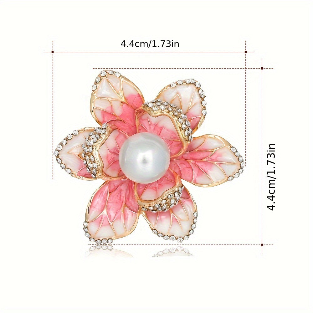 Vintage Lapel Pin with Rhinestones Faux Pearl Flower Decoration Accessories