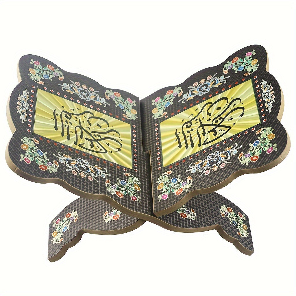 Soporte de libro de oración de madera para Quran y Biblia, altura ajustable, patrón decorativo de mariposas y flores
