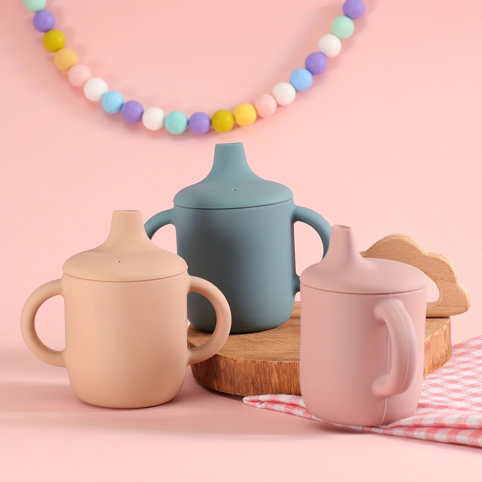 Children's Silicone Drinking Cup Double Handle Baby Food Water Bottle