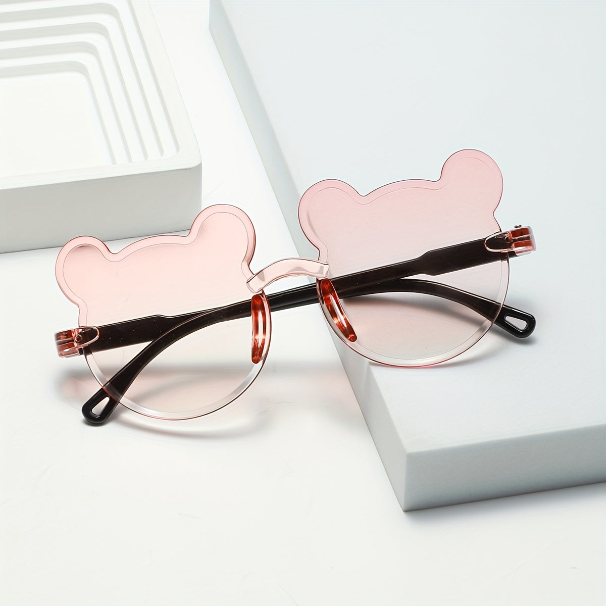 Set of 3 Cartoon Bear Decorative Glasses Frameless Gradient Lenses