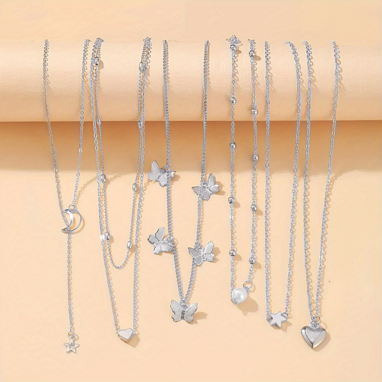 Set of 6 Bohemian Style Necklaces with Star Moon Butterfly Heart Pearls Tassel Pendants for Holidays and Festivals