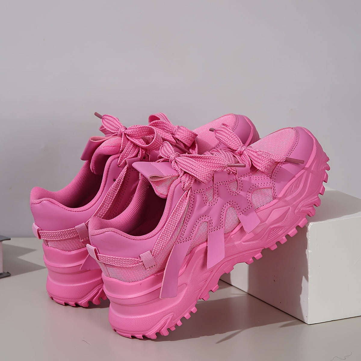 Women's Pink High-Top Sneakers with Lace-Up Design and Lightweight EVA Sole