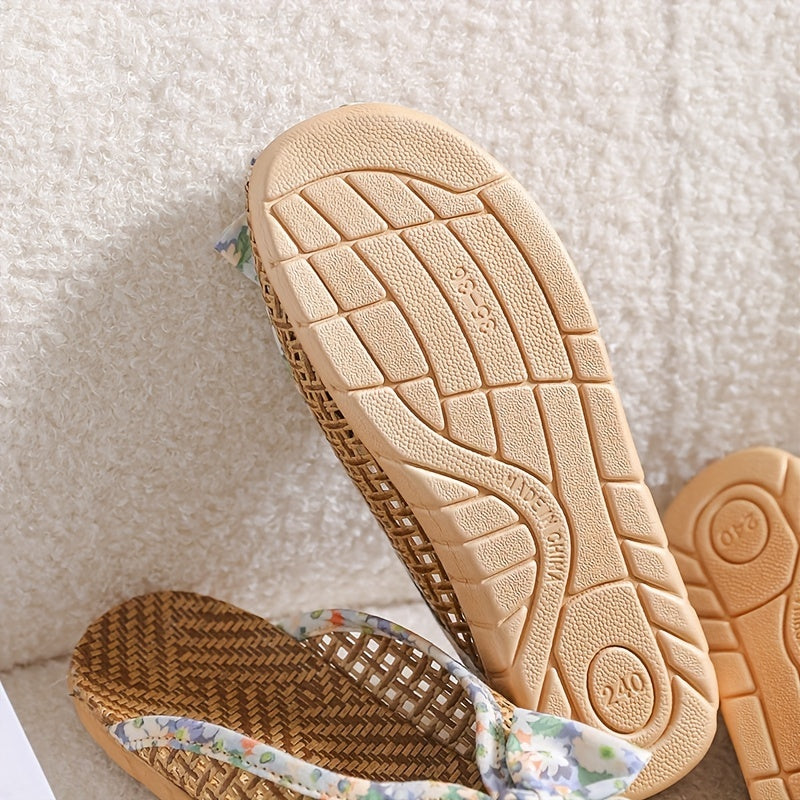 Women Summer Woven Grass Slippers Non-Slip Indoor Shoes