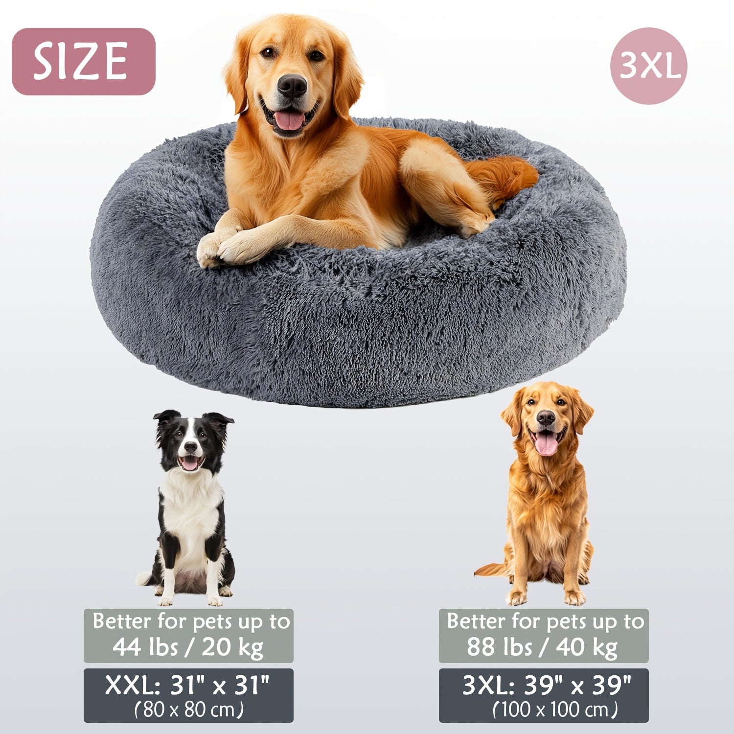 Round Dog Bed for Winter Indoor Use Polyester Non-Skid Bottom Small to Large Dogs