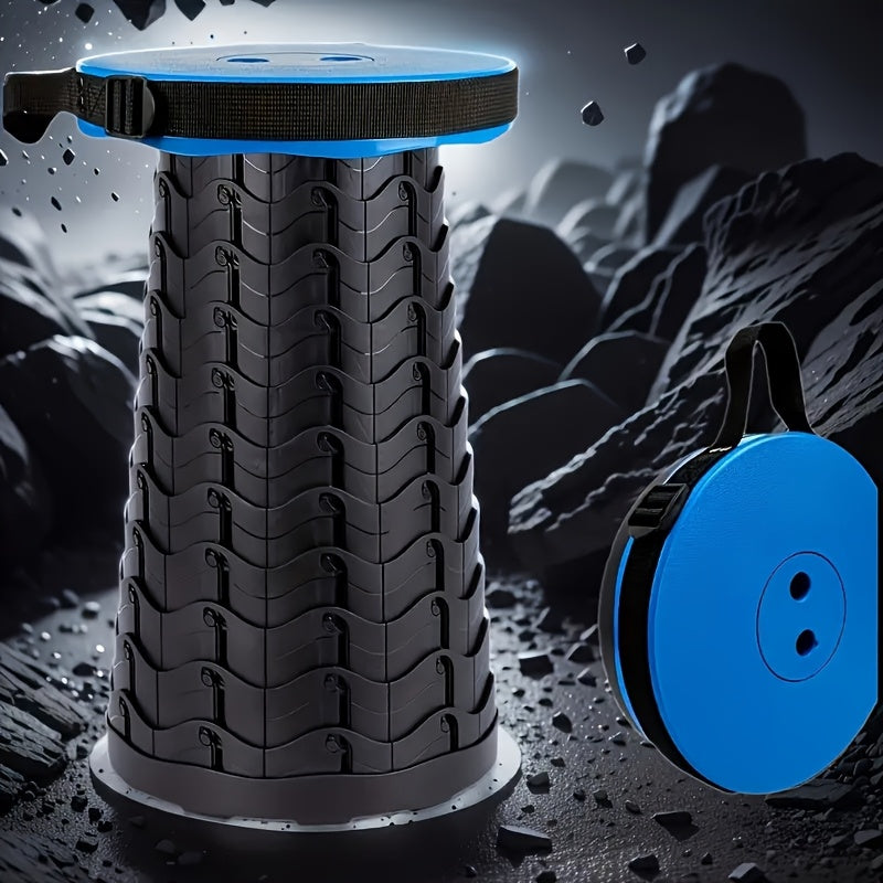 Taburete telescópico plegable portátil negro azul altura ajustable ligero para acampar y senderismo