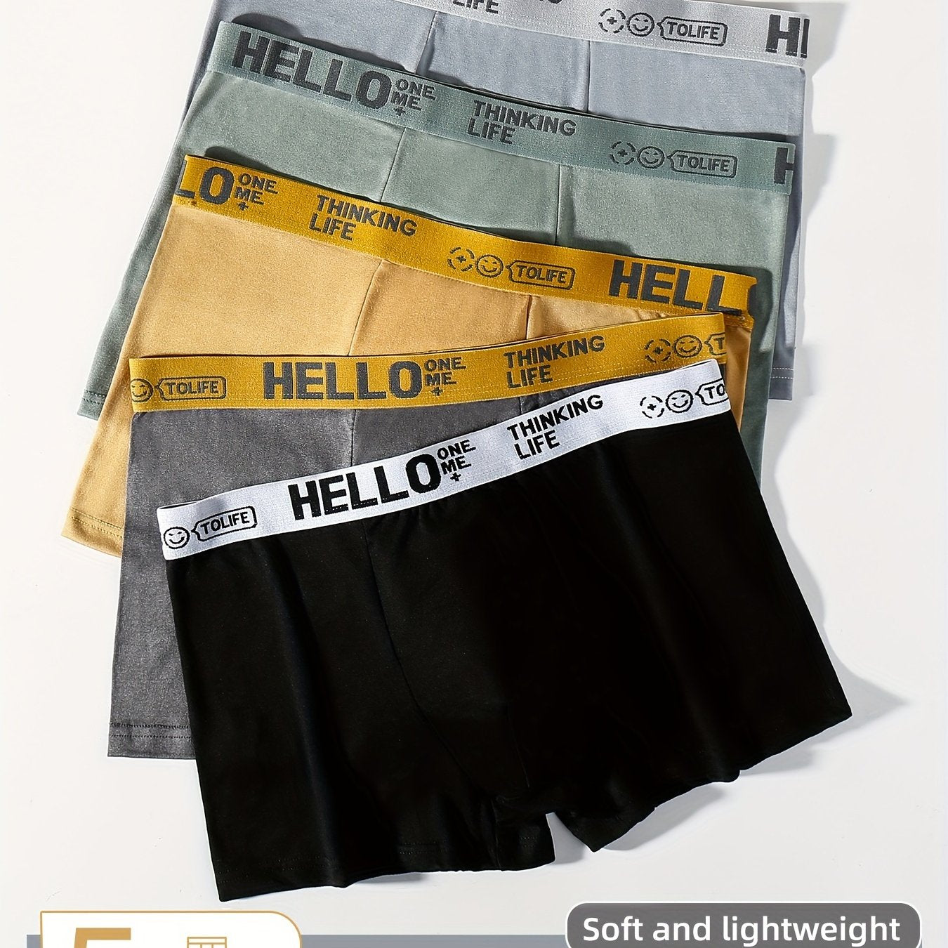 Men's Polyester Blend Boxer Briefs 5 Pack Solid Color High Stretch Knit Fabric