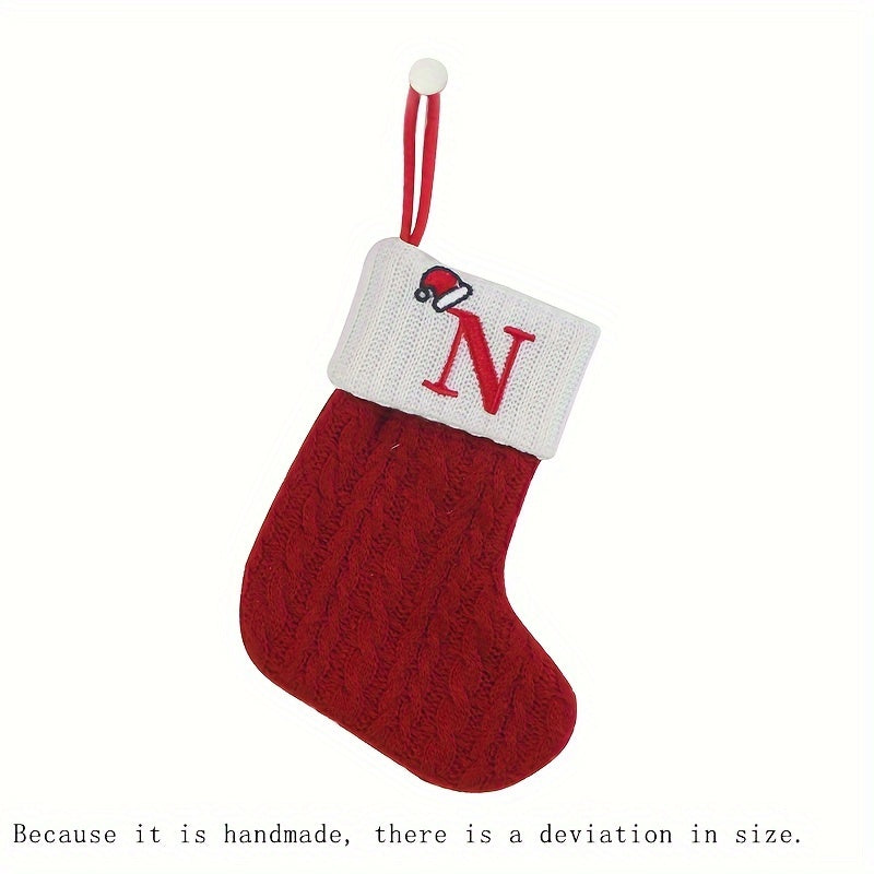 11 Inch Christmas Stocking with Knitted Alphabet Design for Hanging or Gift Bag Polyester