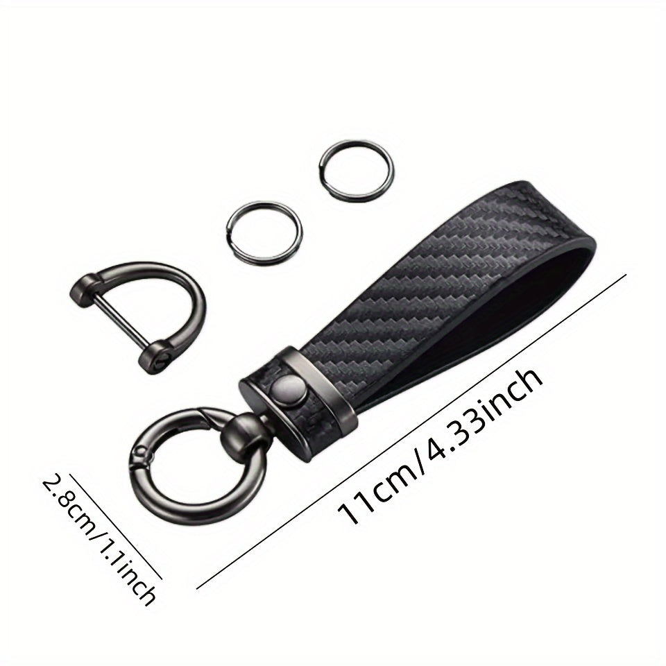 Car Keychain Carbon Fiber Leather Keyring for Men and Women