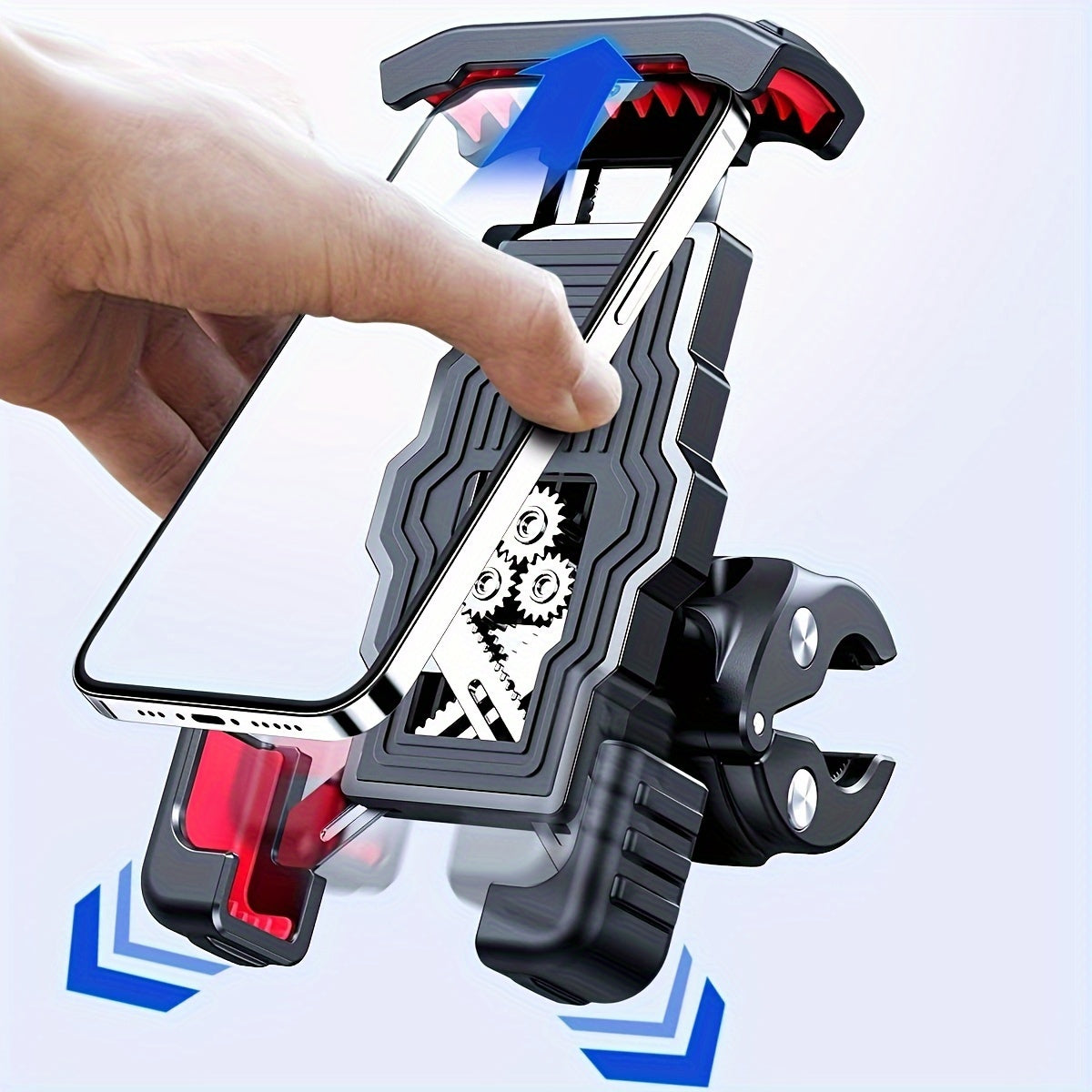 Universal ABS Motorcycle Phone Holder – Adjustable, Secure Grip, Red Accents