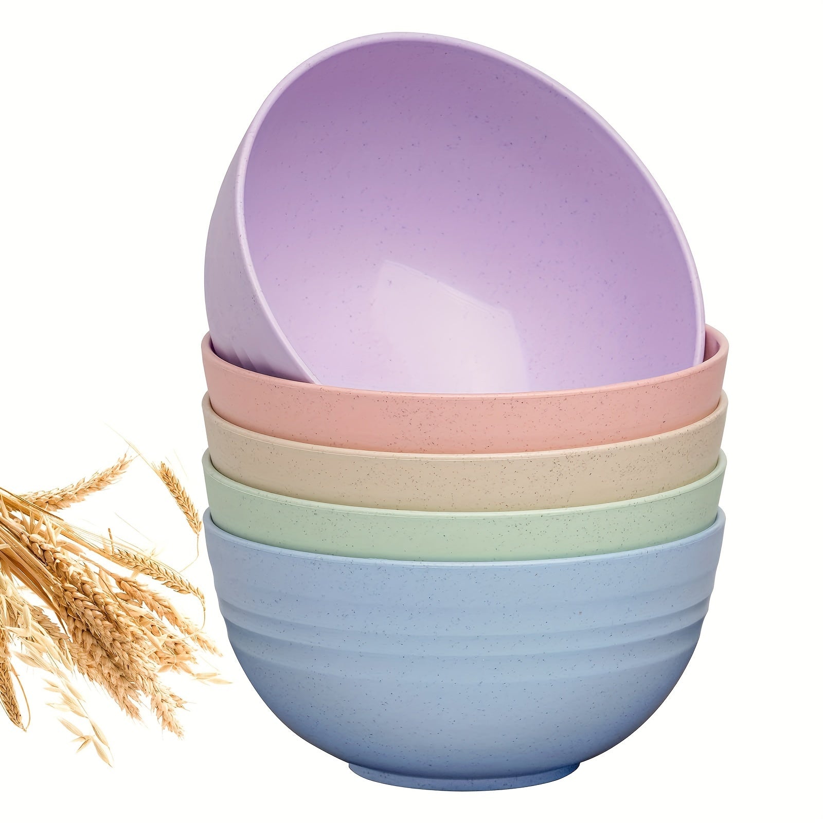 5-Piece Wheat Straw Bowl Set Unbreakable Microwave Safe Dishwasher Safe 16oz Pastel Textured