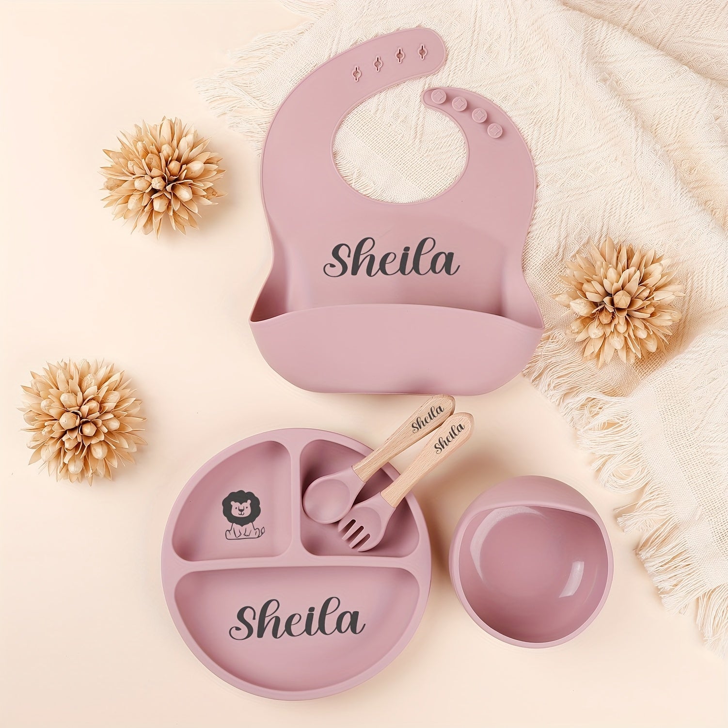 Personalized Baby Feeding Set with Name Silicone Weaning Plate Spoon Fork Bowl Gift