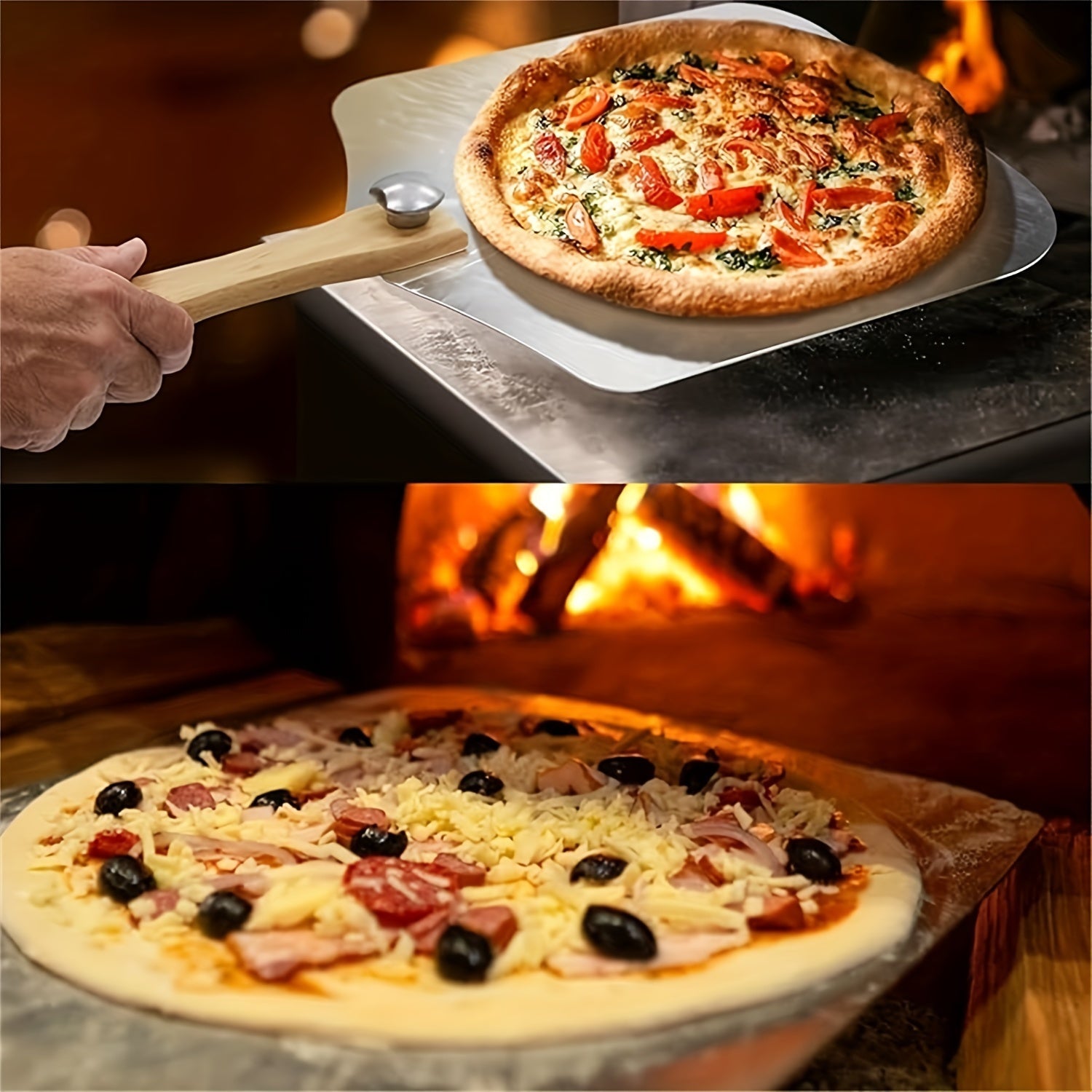 Набор инструментов для пиццы из высококачественной нержавеющей стали 304, включая основу для пиццы, деревянную ручку для корки пиццы, лопатку и нож, подходит как для домашних, так и для уличных печей.