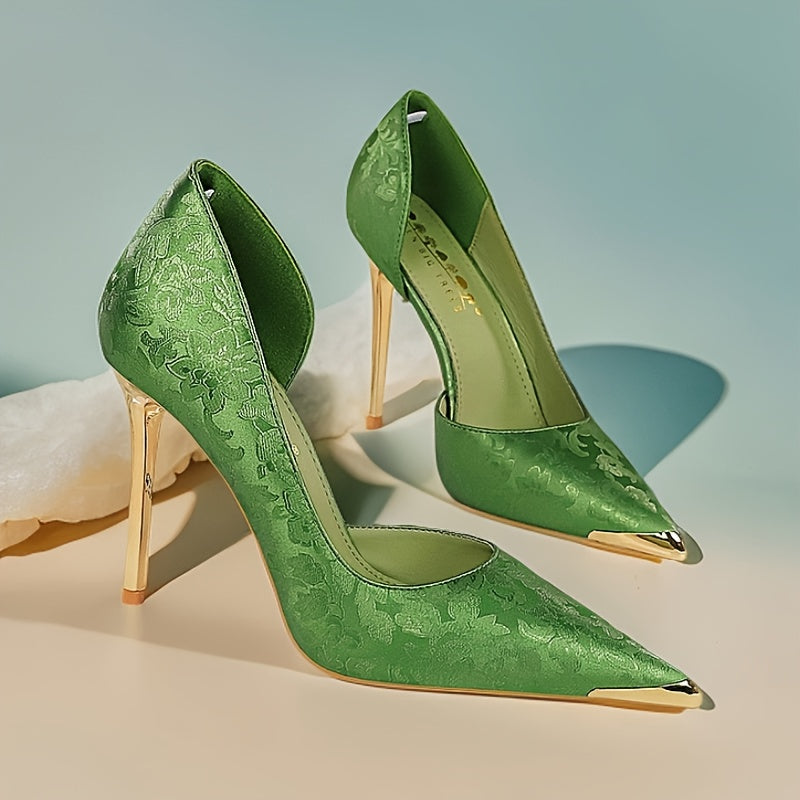 Women's Satin Heeled Shoes Euro-American Style Pointed Toe Shallow Mouth Size