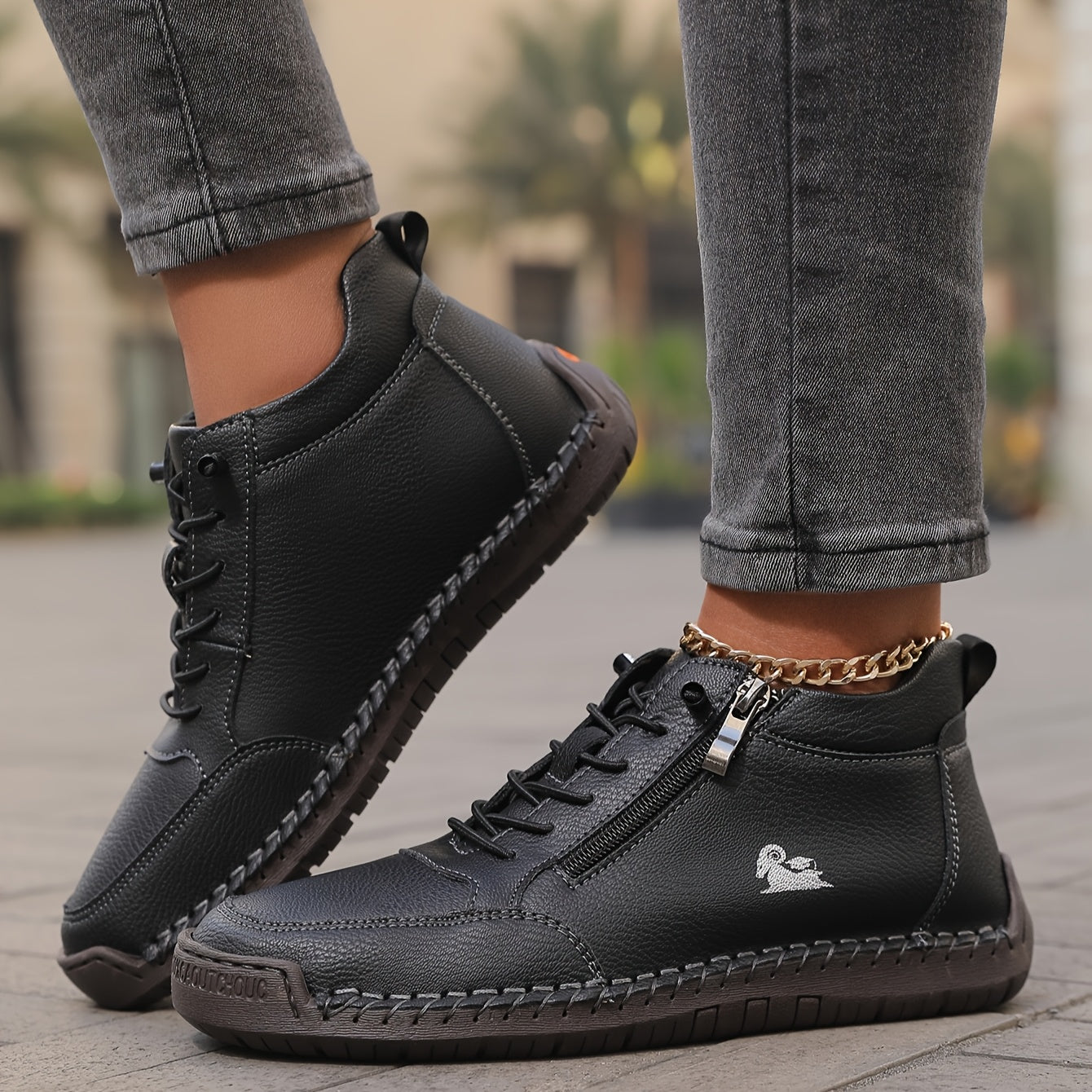 Women’s Handmade Stitched Leather Midband Slip-On Casual Short Boots