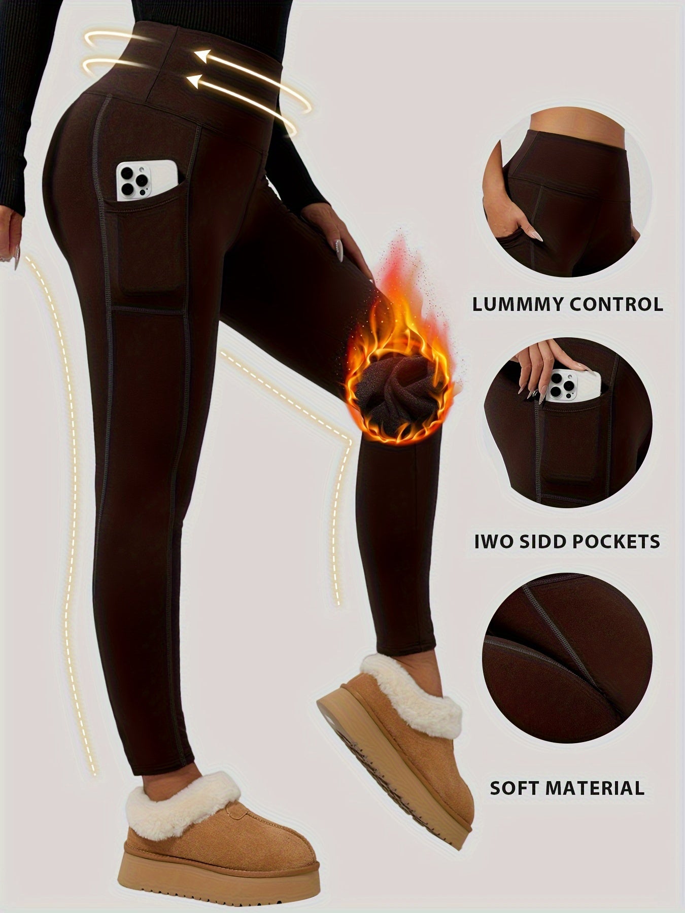 Women's Solid Color Yoga Leggings with Pocket Medium Support Polyester Knit Fabric