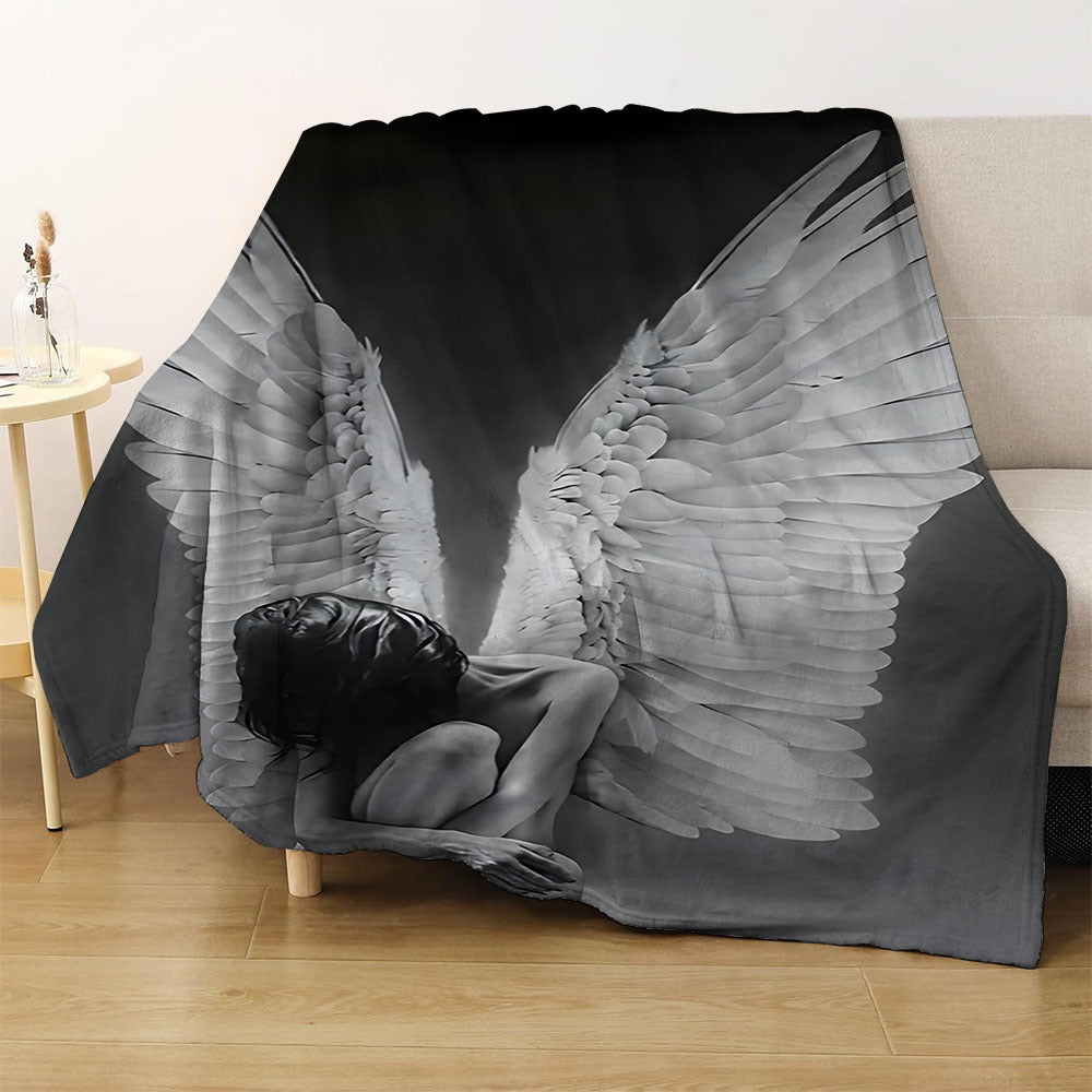Fallen Angel Wings Print Flannel Throw Blanket Hypoallergenic Soft Warm All-Season