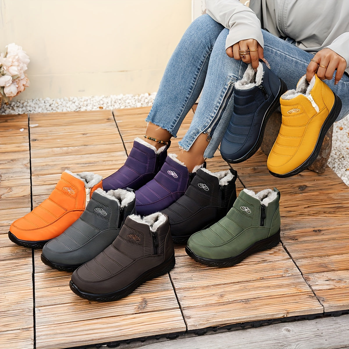 Women's Winter Non-Slip Plush-Lined Short Boots Lightweight Ankle Snow Boots