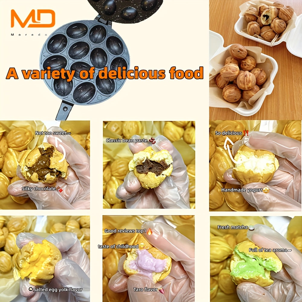 Gaz plitalari uchun 12 teshikli alyuminiy vafli tayyorlagich, elektrsiz, oson tozalash, yong‘oq shaklidagi keklar, pichoq shaklidagi qoliplar