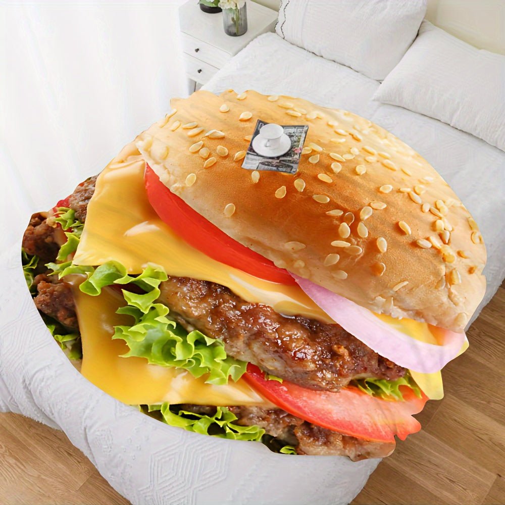 Cute Mexican Style Flannel Blanket with Hamburger Cartoon Print for Sofa Bed Travel
