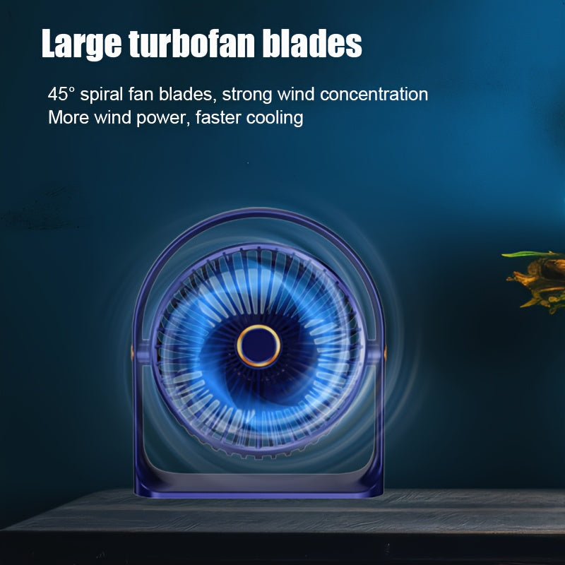 Ultra-quiet USB-C ish stoli ventilyatori, 5 tezlik, 360° burilish, kechki chiroq
