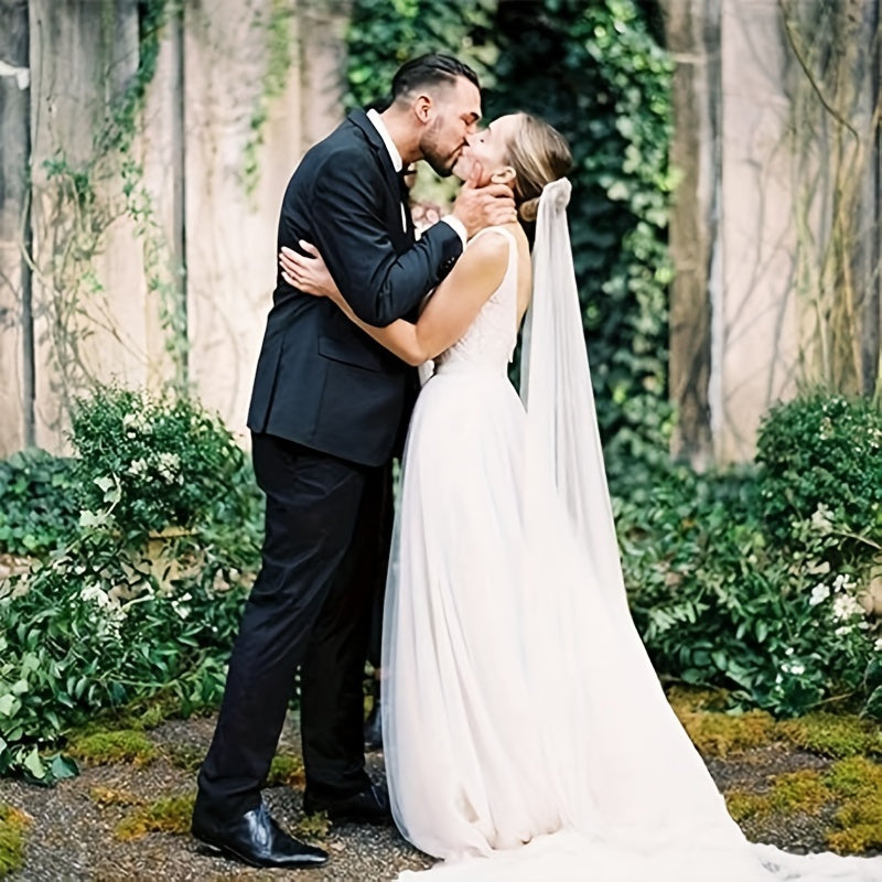 Свадебная фата для невесты с длинным шлейфом из тюля, однослойная, для особых мероприятий