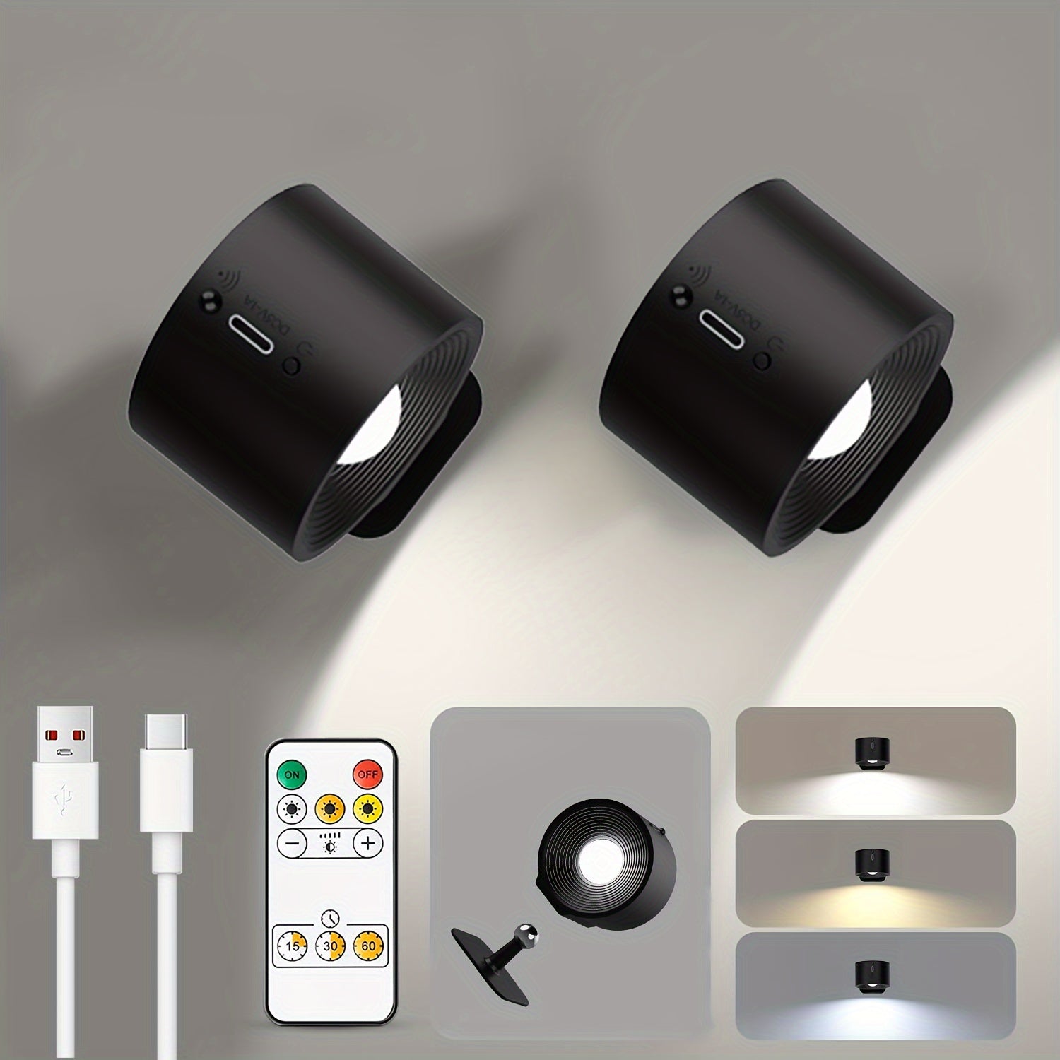 Luz de pared LED con batería recargable, brillo ajustable y temperatura de color