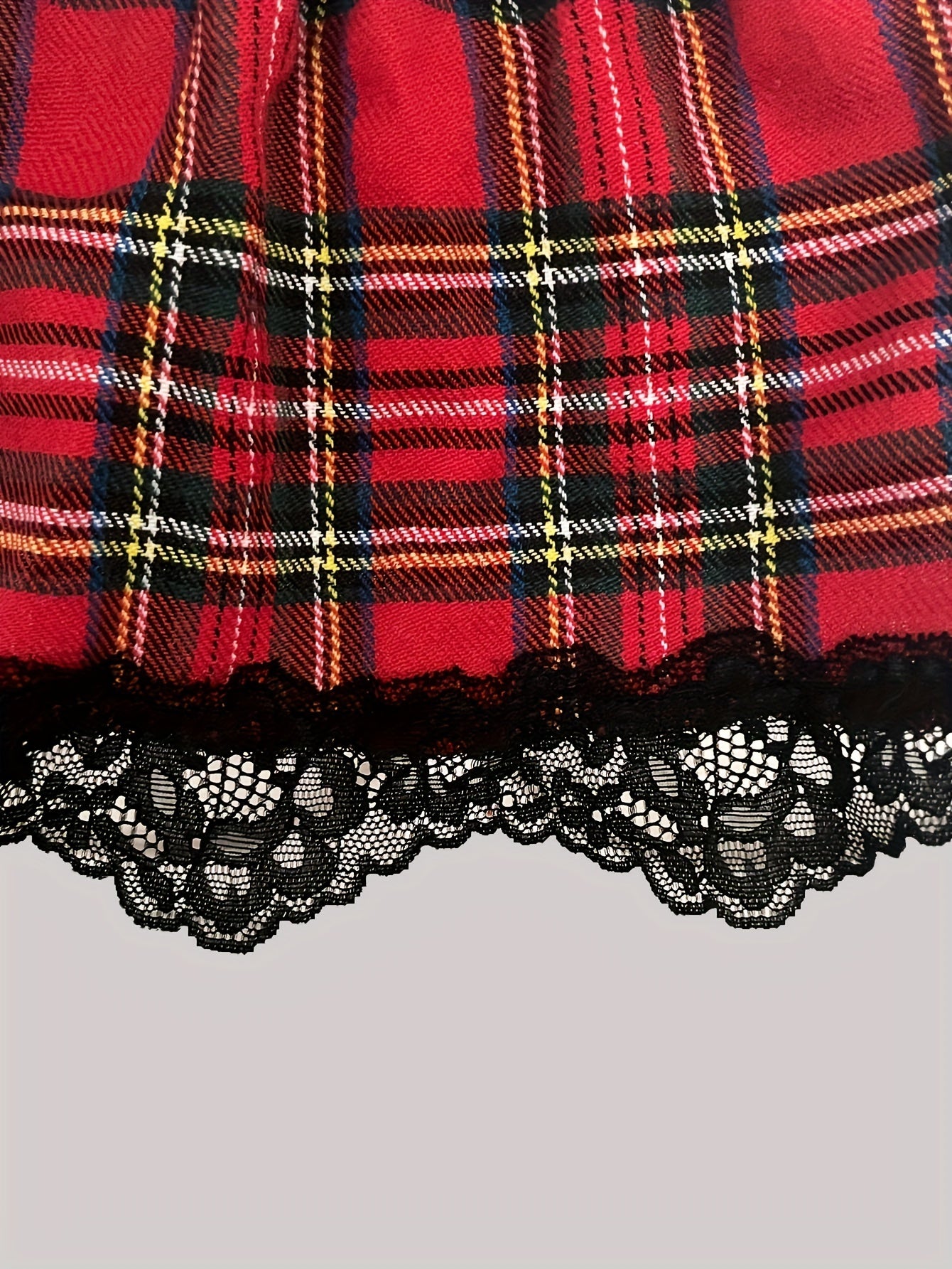 Conjunto de falda de cuadros con encaje y cordones para disfraces de juego de roles