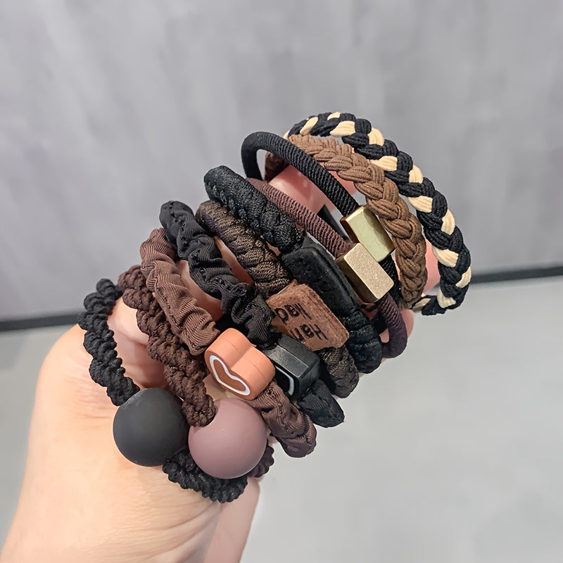 10 Fabric Hair Ties for Women with Charm Accents Set for Ponytails and Gift