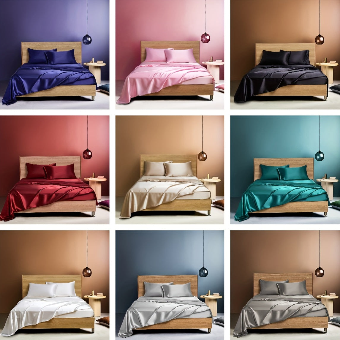 Satin Sheet Set 3 or 4 Piece Includes Fitted Flat Sheets and Pillowcases