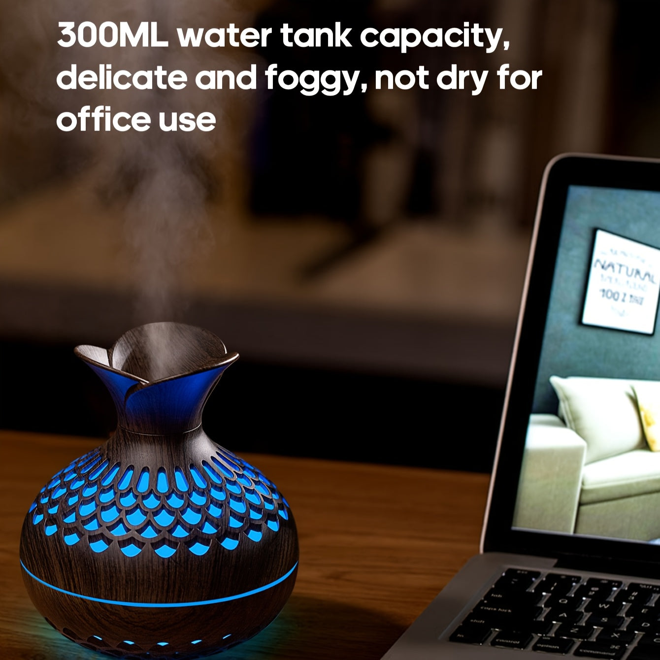 Portable USB Night Light Humidifier Wooden Style Colorful LED Night Light