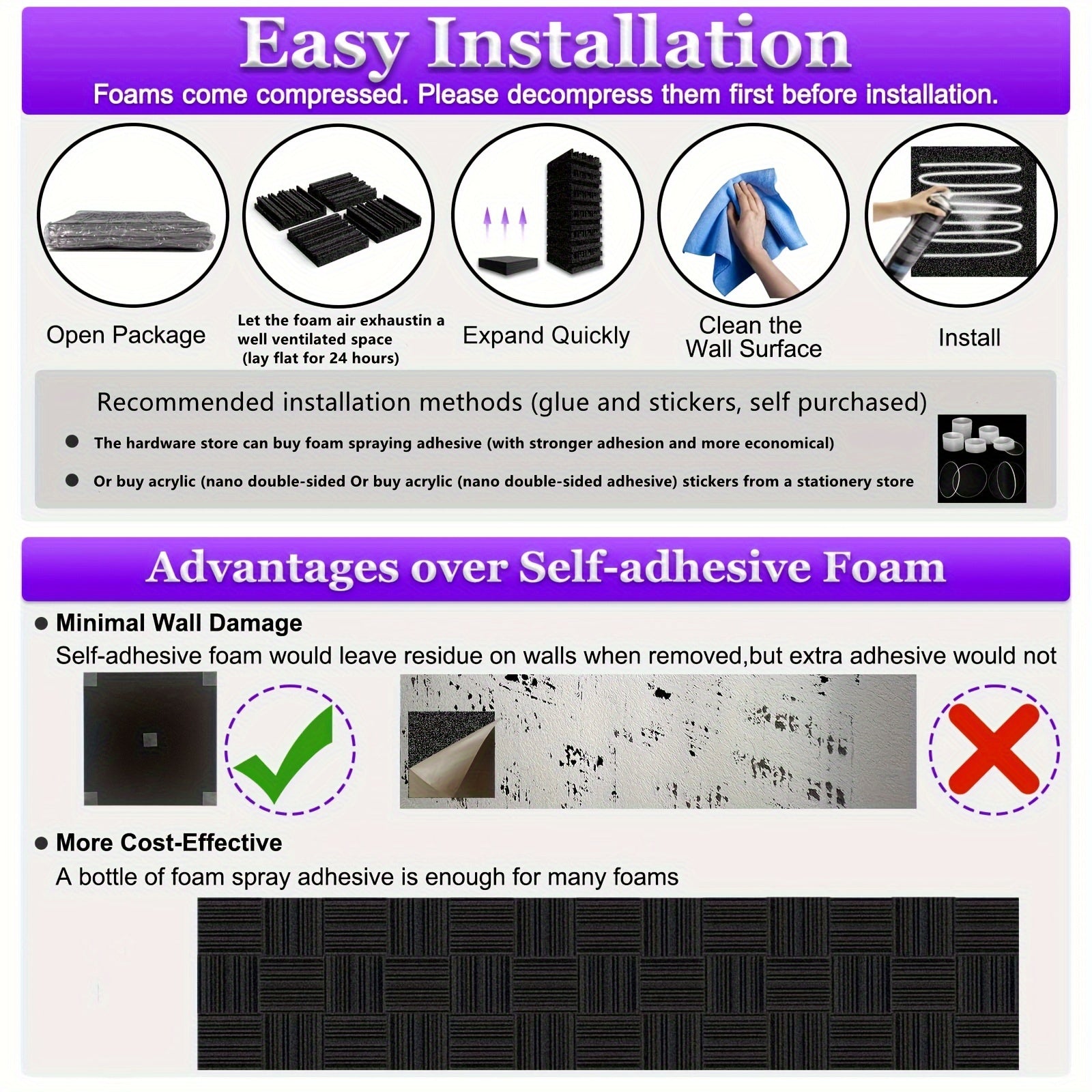 36 piezas de paneles de espuma acústica ignífuga negra para estudios de insonorización y cines en casa
