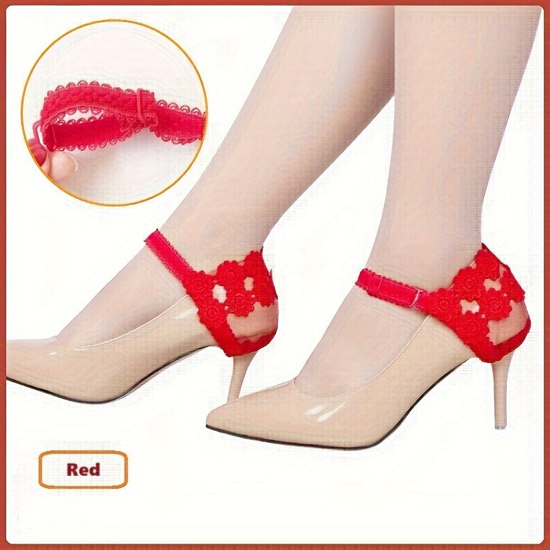 Women's Lace Shoe Covers with Heel Straps, Invisible Anti-Drop, High Heel Accessories