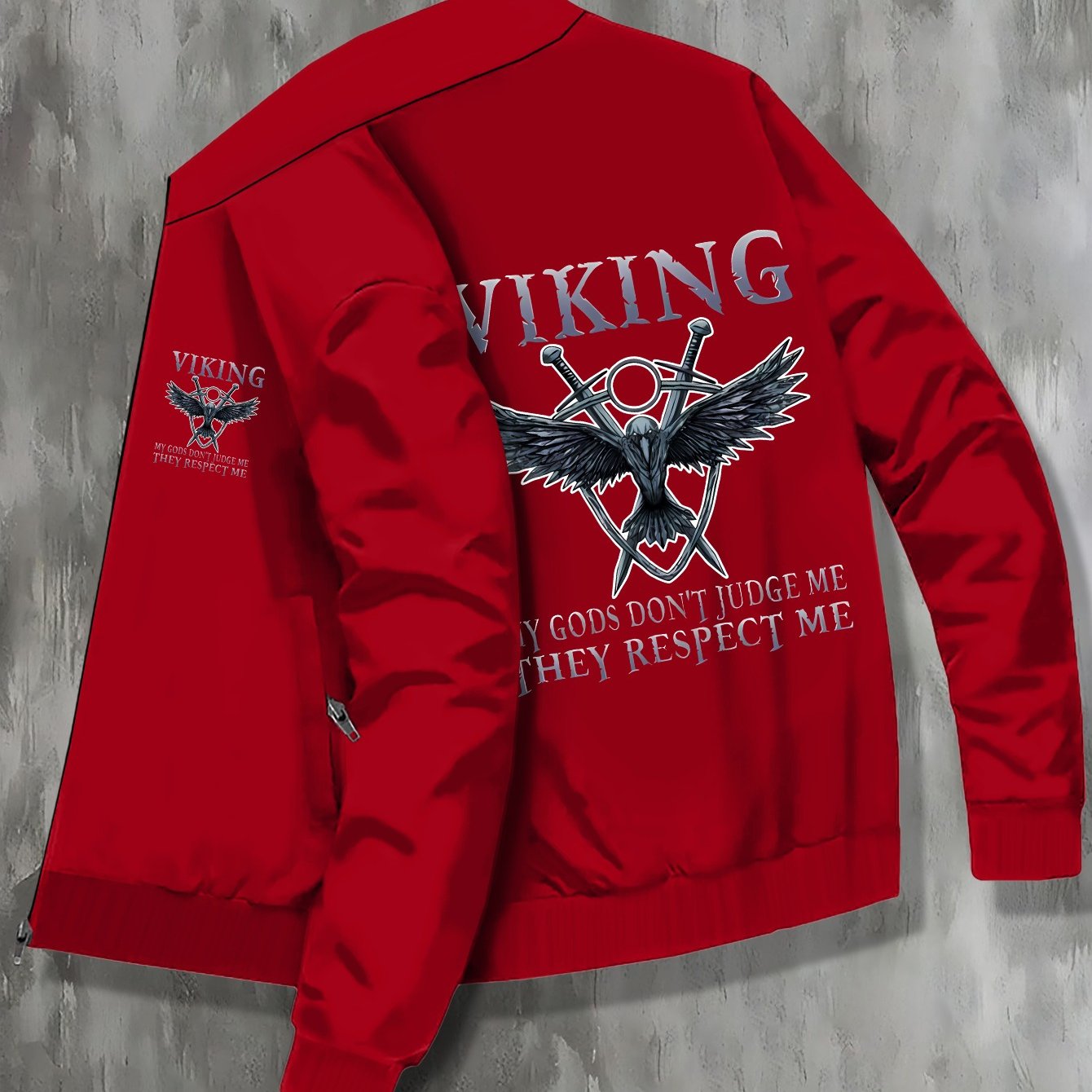 Chaqueta ligera para hombre, negra y blanca con estampado gráfico, talla grande, casual, con cuello alto, con cierre de cremallera, mezcla de poliéster