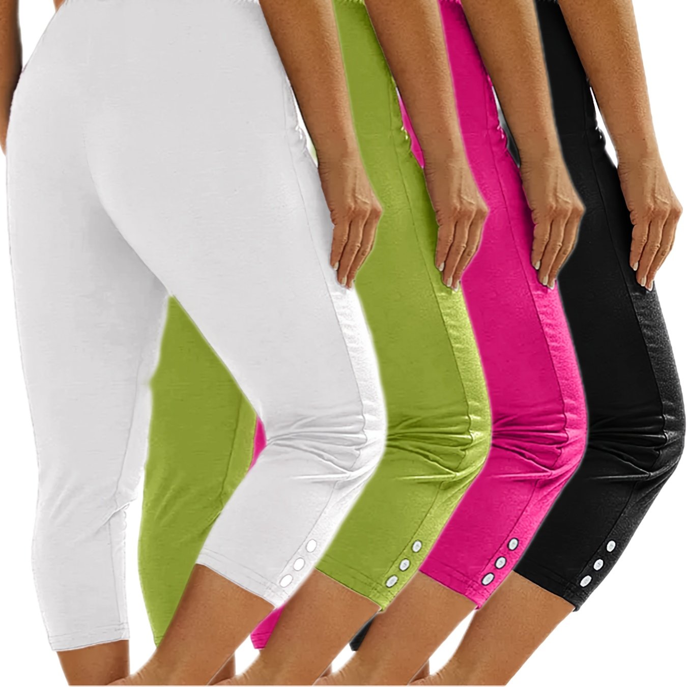 Leggings de cintura alta de 7 pulgadas para mujer, elásticos, para fitness, yoga, correr, paquete de 4