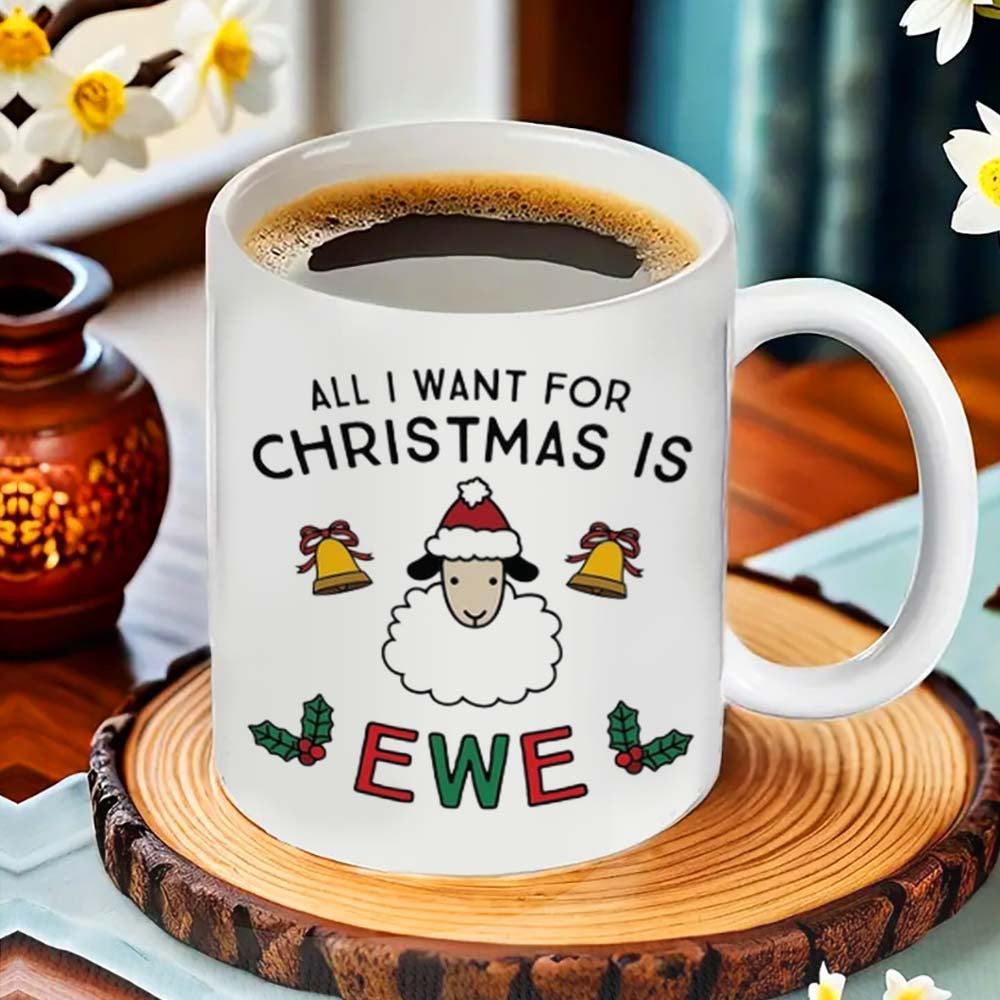 Ceramic Christmas Coffee Mug with Sheep Design Food Safe for Office Dining Camping