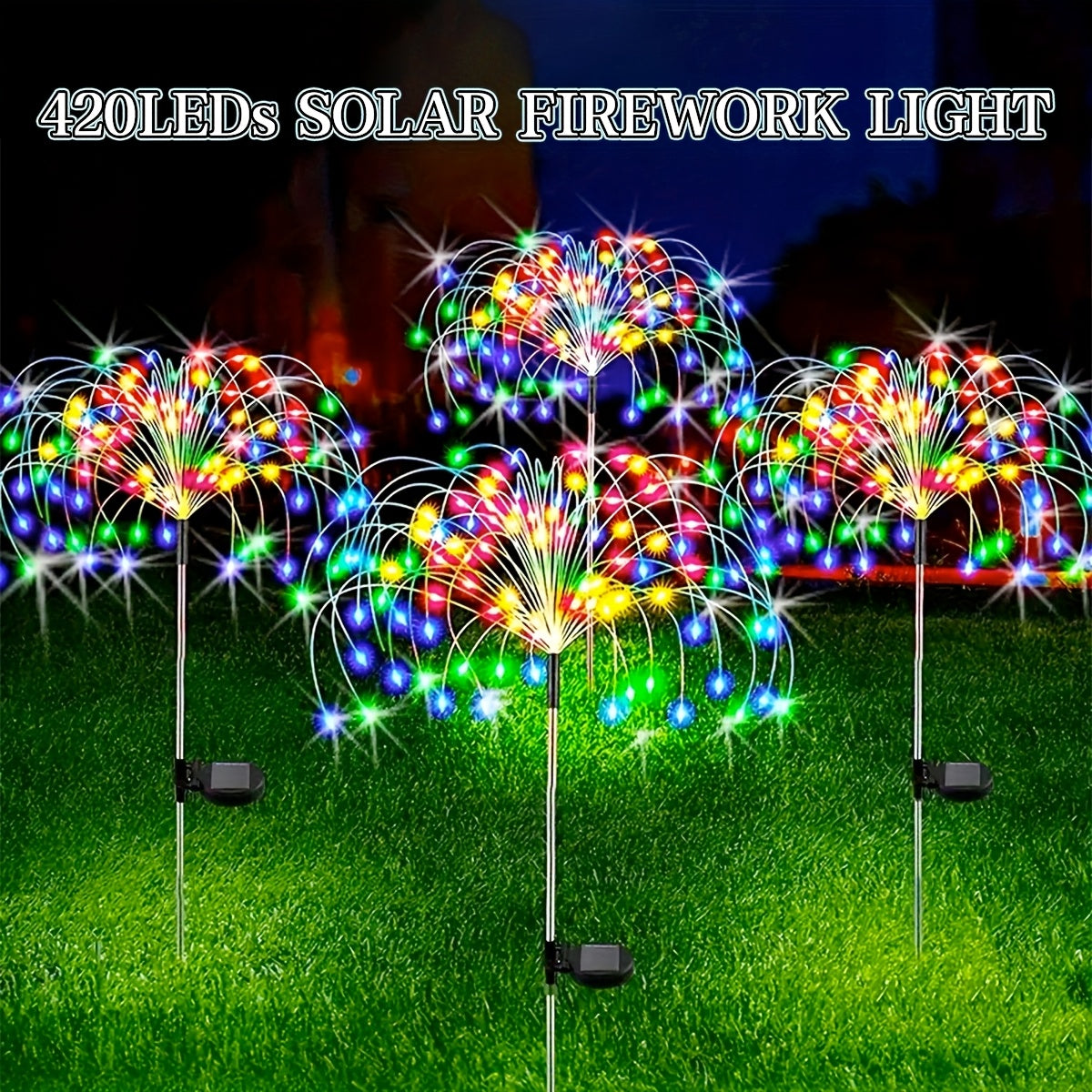 Luces de fuegos artificiales solares 420 LED para exteriores, a prueba de agua, camino, patio, fiesta, boda