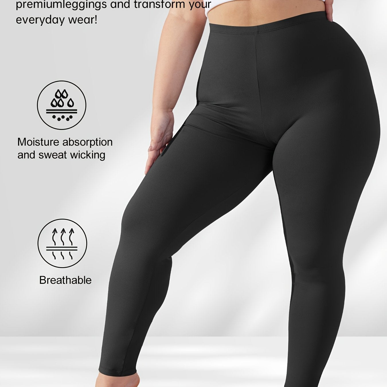 Plus Size High Waist Leggings 7/8 Length Opaque Stretchable Solid