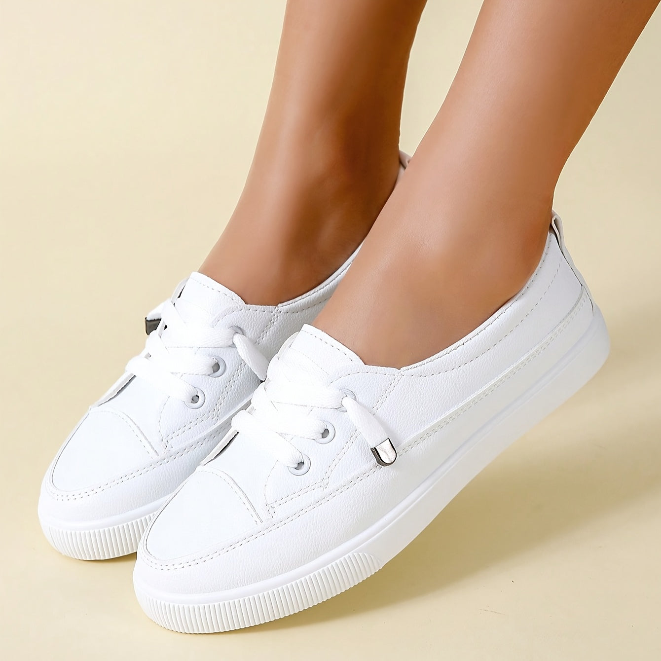 Women's White Slip-On Sneakers with Rubber Sole for Casual All-Season Wear