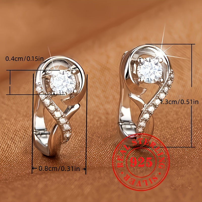 Women’s Zirconia Silver Circular Earrings 2.6g S925 Jewelry for Casual Wear
