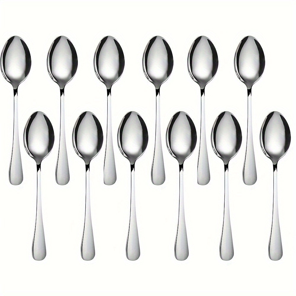 12-Piece Stainless Steel Dessert Spoons Set 13.69cm Black Accents Polished Finish